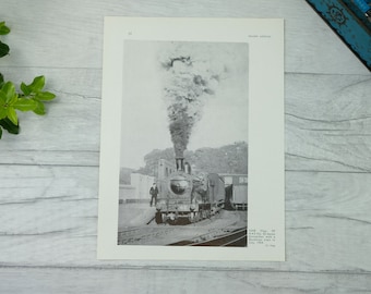 Steam train art print in black and white