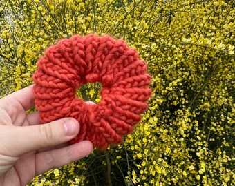 Burnt orange knitted scrunchie - hand knitted - hair tie - Super Seconds Festival