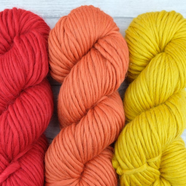 Sunset merino wool yarn pack, pure laine fil de luxe rouge orange jaune - laine de tissage - laine de tricot