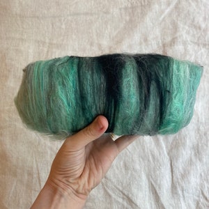 Mint green wool batt, fibre batting, weaving wool, wool for spinning