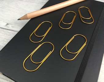 Gold paper clips - school supplies -  minimalist gold stationery - extra large and wide paperclips - bullet journal