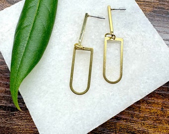 Brass minimalist earrings - gold geometric earrings - gift for her