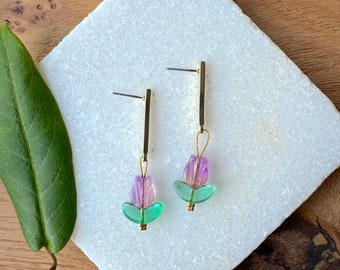 Purple tulip earrings - Spring flower jewellery - Spring wedding guest accessories - gift for her - gift for wife - girlfriend gift