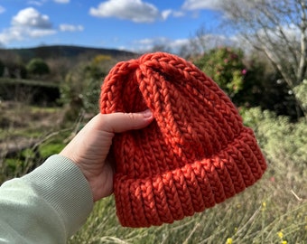 Burnt Orange 6-12 months beanie in merino wool - wool hat - toddler knitwear - gender neutral - forest school knits - preschool clothing