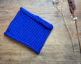 Royal blue knitted neck warmer scarf - 100% Merino Wool