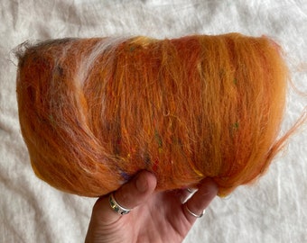 Pumpkin spice wool batt, orange wool roving, halloween crafts, autumn wool roving