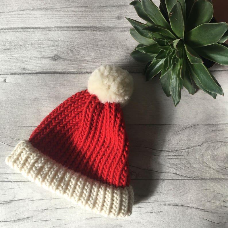 Knitted Santa hat, handmade item festive christmas hat, baby first christmas, xmas hat, father christmas, santa claus hat, gift for couple image 4