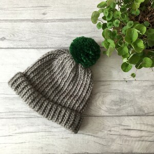 Grey beanie hat, bobble hat, knit hat men, mens bobble hat, knitted hats for women