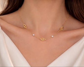 Damen-Halskette aus Titan und Stahl, minimalistischer französischer Stil, weißer Diamant, Schweinenase, exquisit, hübsche Halskette, Gold