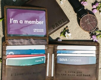 Personalized Leather Wallet for Men | Custom Engraved Slim RFID Wallet
