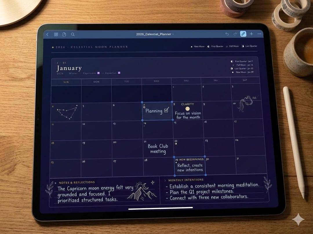 2026 Celestial Moon Digital Planner | Visual HTML, Goodnotes Printable ...