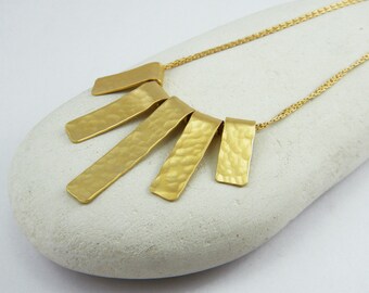 Long fringe necklace Gold stick necklace Hammered gold necklace Long gold necklace Fringe necklace