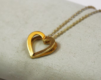 Gold heart pendant small gold heart necklace two heart necklace valentines gift for her jewelry