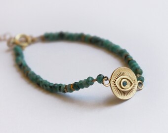 Evil eye gemstone bracelet natural turquoise bracelet good luck gold turquoise bracelet amulet protection charm bracelet goldfilled bracelet