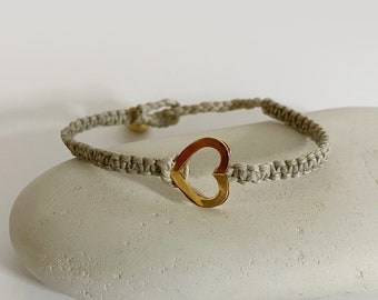 Gold heart bracelet good luck jewelry protection love charm macrame bracelet friendship bracelet