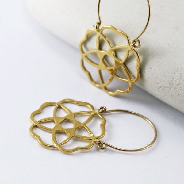 Flower earrings gold star earrings Mandala earrings