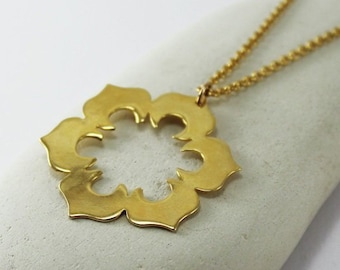 Flower necklace gold pendants flower gold pendant, big flower necklace, nature jewelry