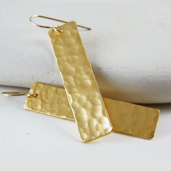 Hammered Rectangle earrings gold bar earrings long rectangular earrings