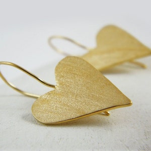Gold heart dangle earrings gold heart earrings Love gold earring Valentines day jewelry gift for her