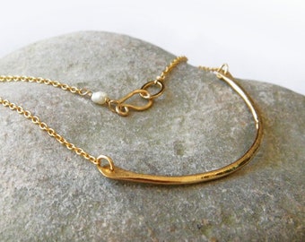 Gold bar necklace, Curved bar necklace, minimalistic necklace, gold stick necklace, hammered gold necklace