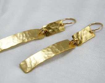 Rectangle earrings hammered gold bar earrings gold long earrings