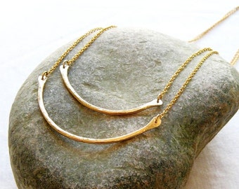 Curved bar necklace, double strand necklace, two tier gold necklace, elegant necklace