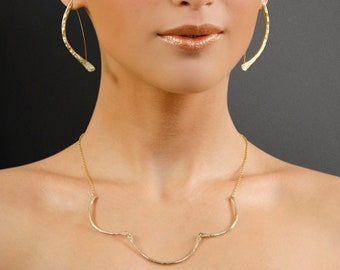 Gold curved bar necklace, elegant necklace, unique gold necklace, arc necklace