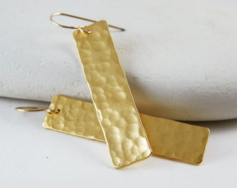 Hammered Rectangle earrings gold bar earrings long rectangular earrings