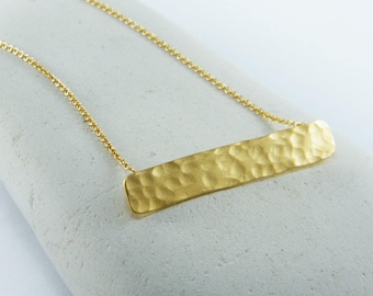 Gold dainty bar necklace Hammered bar necklace Gold Rectangle pendant Gold bar necklace