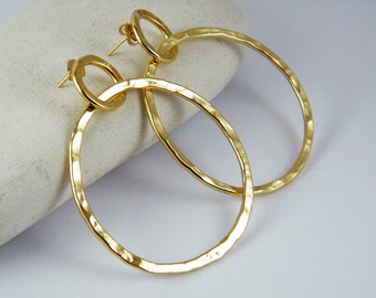 Gold loop earrings hammered gold circle earrings