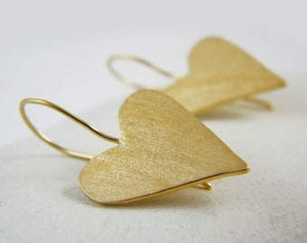 Gold heart dangle earrings gold heart earrings Love gold earring Valentines day jewelry gift for her