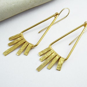 Dangle fringe earrings Triangle dangle earrings Gold hammered earrings Bohemian gold Earrings Gold fringe earrings image 3