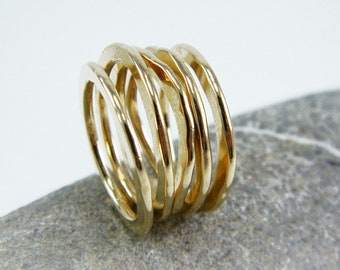 Hammered stacking rings Gold stacking band Stackable gold rings Rustic ring Gold stack ring
