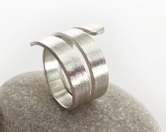 Wrap ring silver Bypass ring silver Statement Modern silver ring Wrap around Open ring