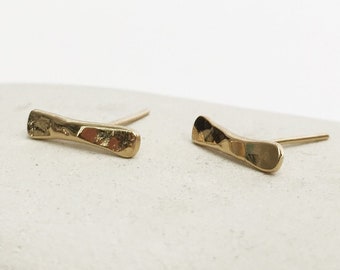 Hammered stud earrings Gold bar earrings Gold post earrings Gold stud earrings minimalist