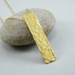 Gold Rectangle necklace Hammered bar necklace Gold bar necklace Long bar necklace image 1