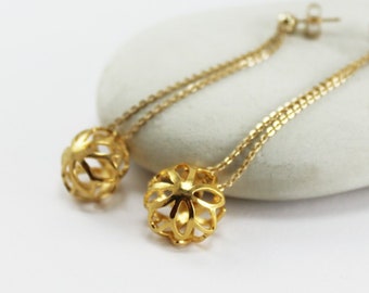Flower gold chain earrings Long flower earrings dangle goldfilled flower long earrings