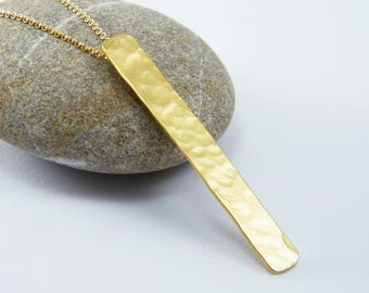 Gold bar necklace gold rectangle pendant hammered bar necklace Rectangle bar necklace gold dainty bar necklace