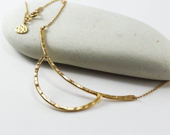 Hammered gold necklace Curved bar necklace Smile necklace