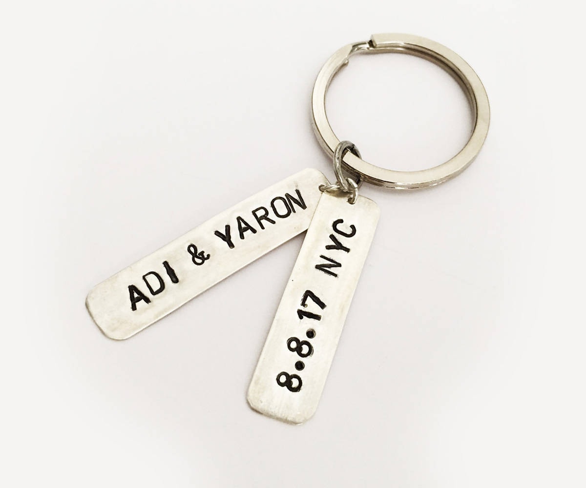 Custom Personalised Keychain Silver Brass Metal Keychain Handstamped ...