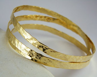 Wide Hammered Gold bangle handmade chunky bangle