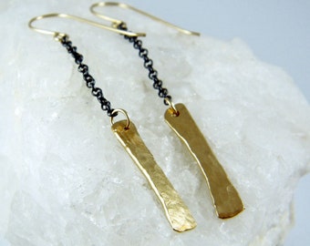 Gold stick earrings gold bar earrings silver and gold earrings