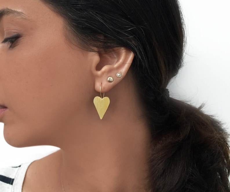 Gold Heart Dangle Earrings Gold Heart Earrings Love Gold Etsy