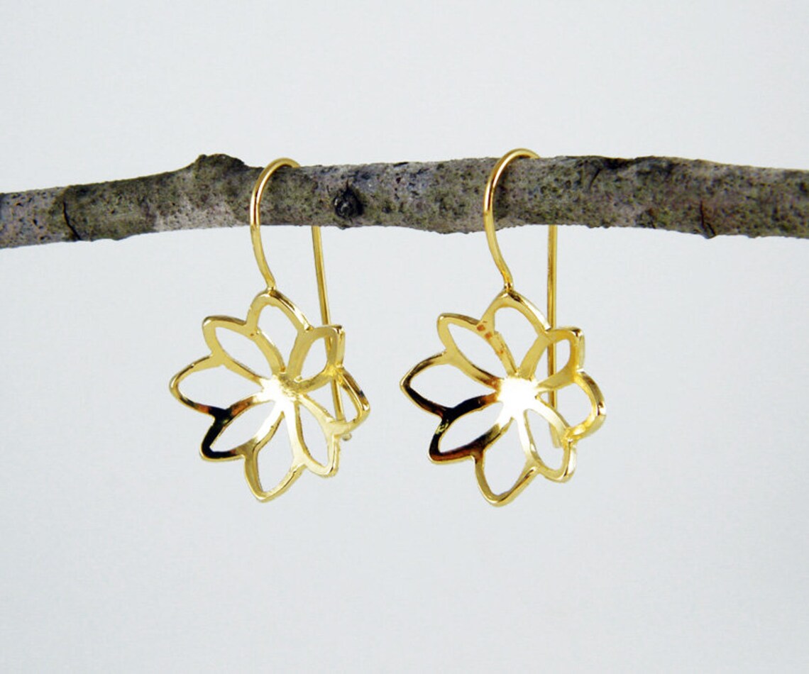 Flower earrings gold flower earring nature jewelry gold Etsy