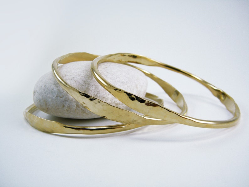 Hammered Stackable Bangle Gold Stack Bracelet Rustic Bangle Etsy