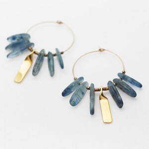 Kyanite earrings Gold blue hoop earrings Blue gemstone boho earrings Energy jewelry image 5