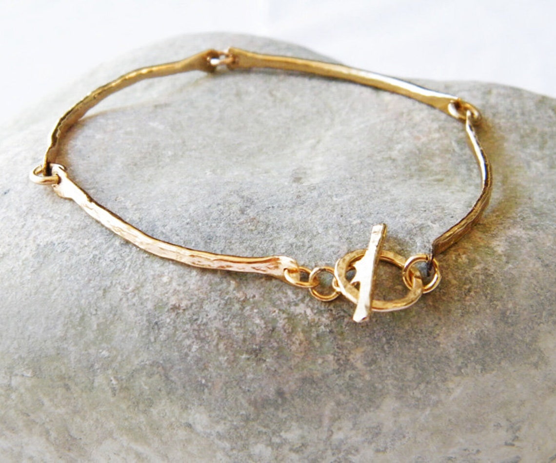 Curved Bar Bracelet Hammered Gold Bracelet Thin Gold Bracelet Etsy