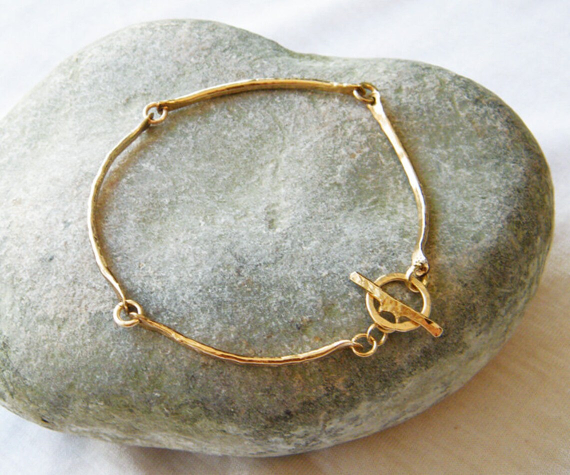 Curved Bar Bracelet Hammered Gold Bracelet Thin Gold Bracelet Etsy