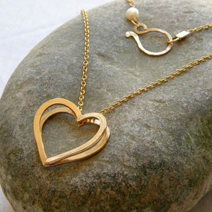 Gold heart nacklace , two hearts necklace , gold heart pendant unique heart necklace image 2