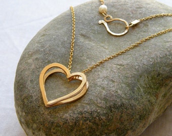 Gold heart pendant two hearts nacklace gold heart necklace Valentines day gift for her